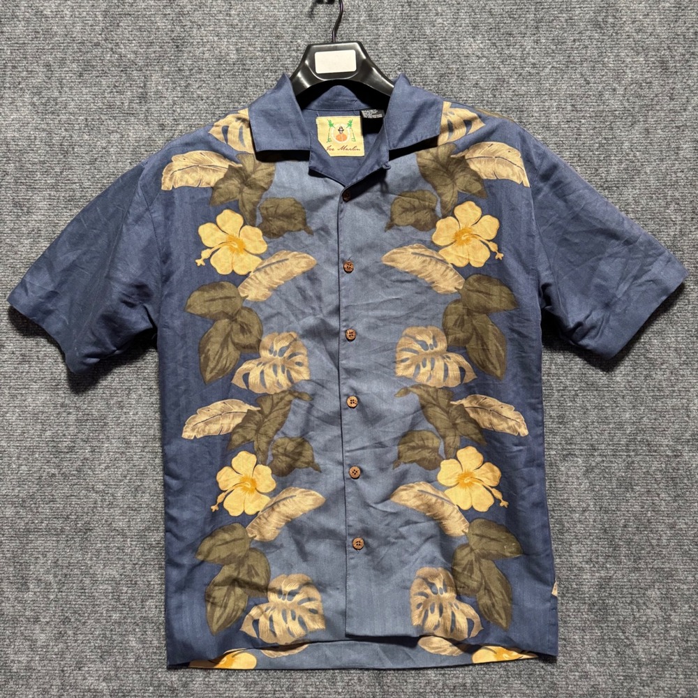 Joe Marlin Shirt Rayon Blend Loop Collar M Floral Hibiscus Hawaiian Camp VTG - Picture 2 of 11